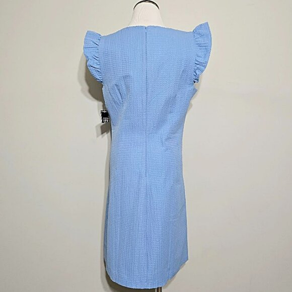 Nwt JH Blue Dress 10 Womens Ruffle Sleeve Feminine Casual Classic Preppy Shift - Picture 7 of 14